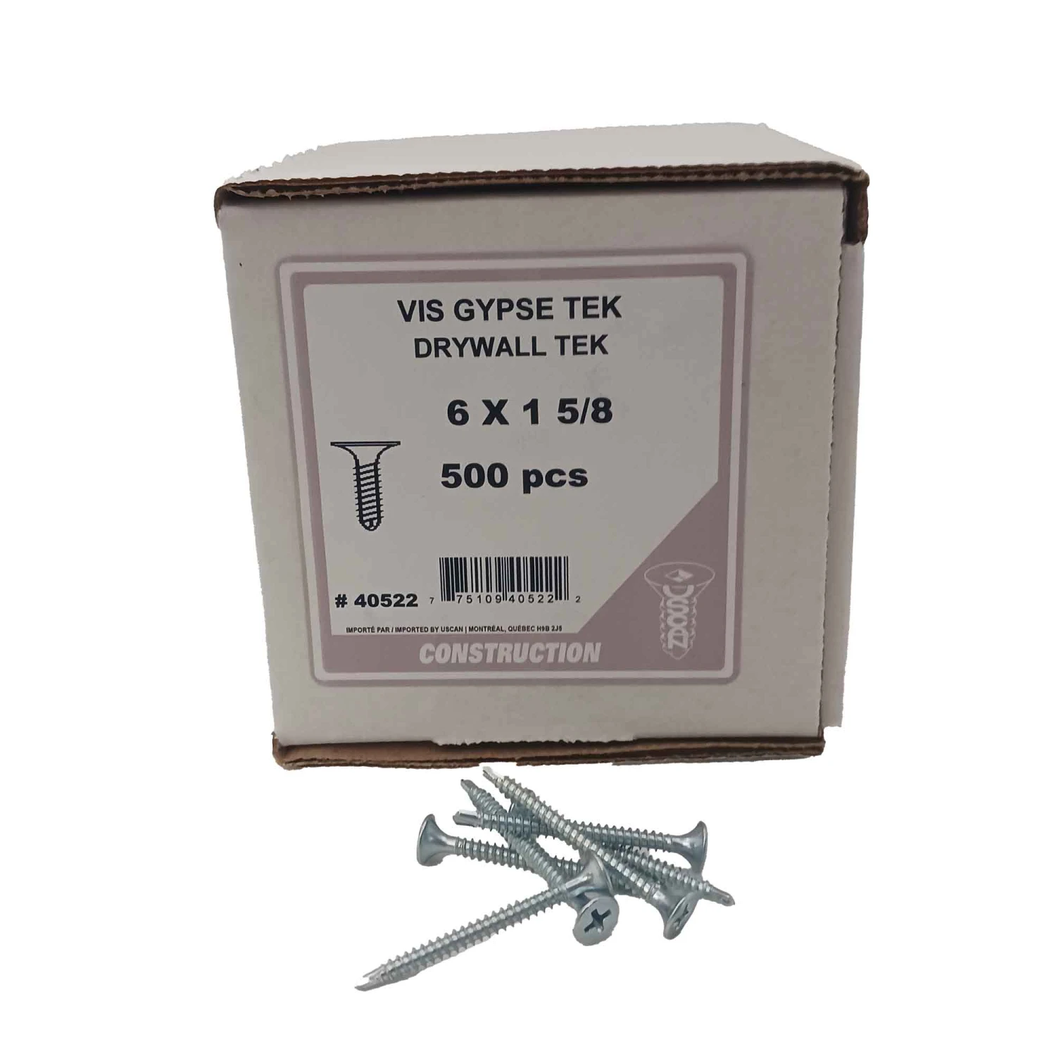 Vis Plaquée Zinc Pour Cloisons Sèches "Tek" Type S-12, #6 X 1-5/8" (500 Unités) 3 Vis Plaquée Zinc Pour Cloisons Sèches "Tek" Type S-12, #6 X 1-5/8" (500 Unités)