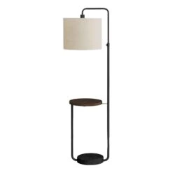Lampe Sur Pied Avec étagère Ronde Intégrée, 57'' à 67'' (noir, Brun Et Ivoire)