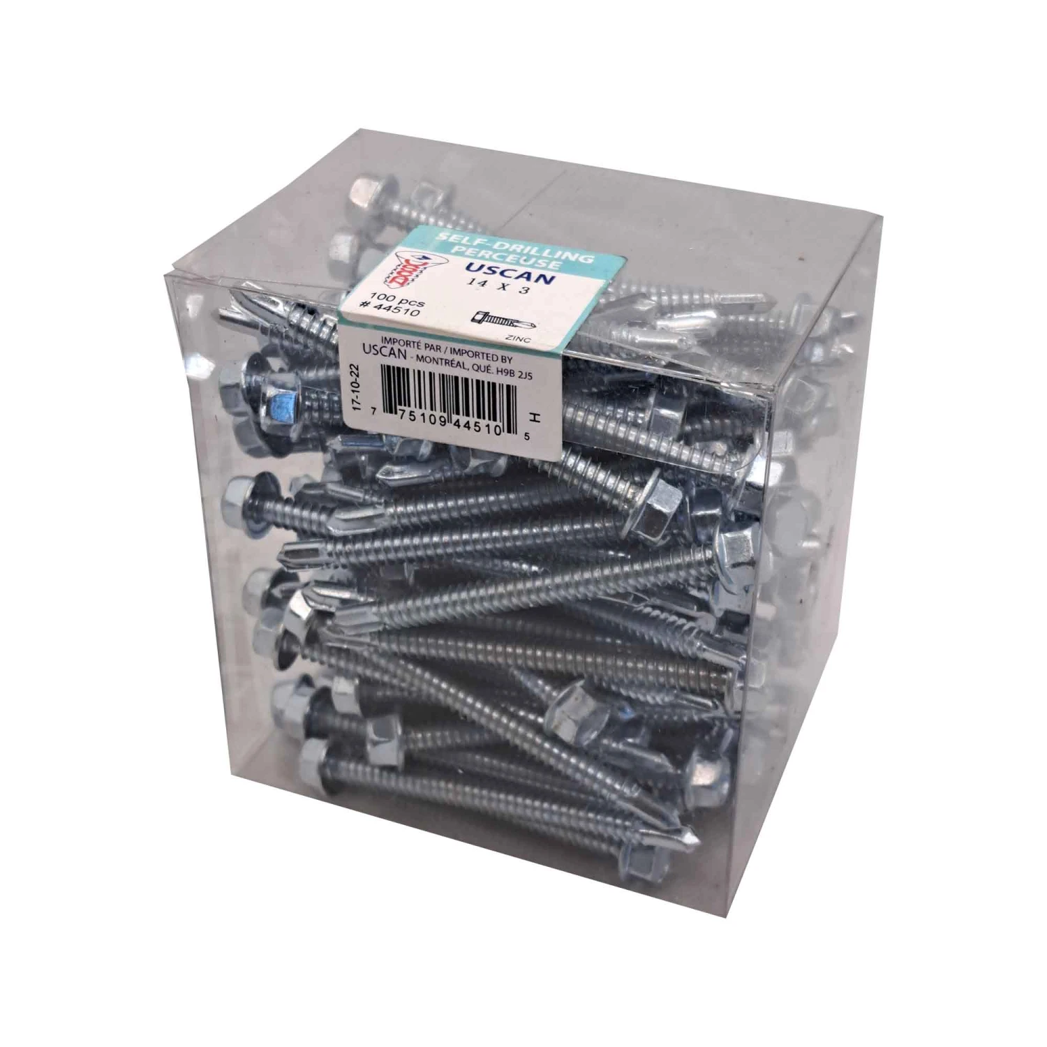 Vis Autoperceuse à Tête Hexagonale Plaquée Zinc "Tek" Pour Le Métal, #14-14 X 3" (100 Unités) 3 Vis Autoperceuse à Tête Hexagonale Plaquée Zinc "Tek" Pour Le Métal, #14-14 X 3" (100 Unités)