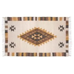 Tapis Naturel à Motif Géométrique En Brun Et Noir, 72" X 48"