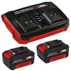 Einhell Ensemble De Batteries Avec Chargeur à Deux Ports De 4.0 Ah Power X-Change, 3 Pièces