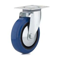 Roulette Industrielle Pivotante En Caoutchouc élastique Bleu De 5''