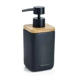 Pompe à Savon En Céramique Noire Avec Bambou