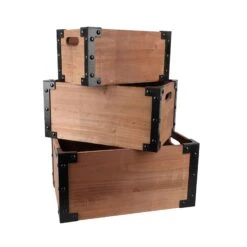 Grand Caisson De Rangement En Bois Avec Coins En Métal Noir, 16'' X 11'' X 8''
