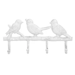 Crochets Muraux Avec Des Oiseaux Sur Une Branche En Métal Blanc, 13" X 6-1/2"