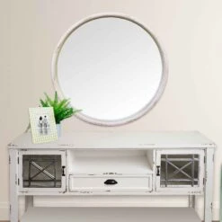Miroir Rond Avec Cadre En Bois Blanchi, 27-1/2''