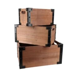 Moyen Caisson De Rangement En Bois Avec Coins En Métal Noir, 14'' X 9'' X 7''