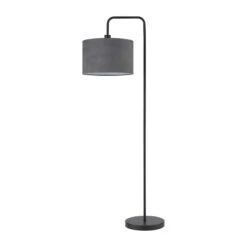 Globe Lampe Sur Pied En Métal En Noir Avec Abat-jour En Velours Gris, 58"