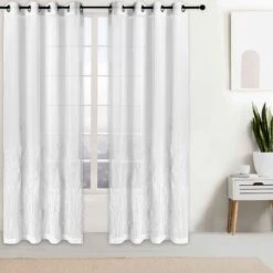 Rideau De Voilage Brodé Avec Motif De Branches, Blanc