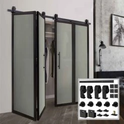 Rail Et Quincaillerie # 645P En Acier Noir Pour Porte Murale Pliante à 4 Panneaux, 78-3/4"