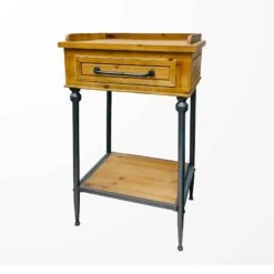 Table D'appoint à 1 Tiroir, En Métal Et Bois