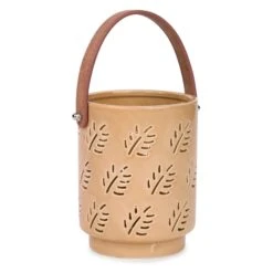 Lanterne En Céramique Avec Découpe De Feuilles, 4" X 5"