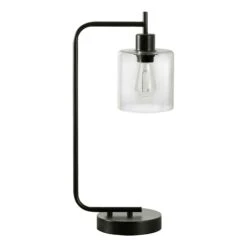 Monarch Specialties Lampe De Table USB En Métal Noir Avec Abat-jour En Verre, 20"