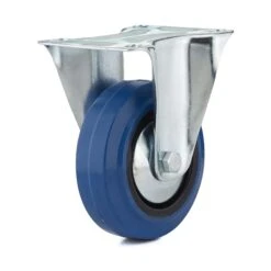 Roulette Industrielle Fixe En Caoutchouc élastique Bleu De 4''