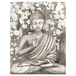 Canevas Avec Bouddha Et Fleurs, 21" X 27"
