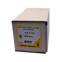 Vis à Tête Ronde Blanche En Acier Inoxydable, #8 X 1-1/2" (500 Unités)