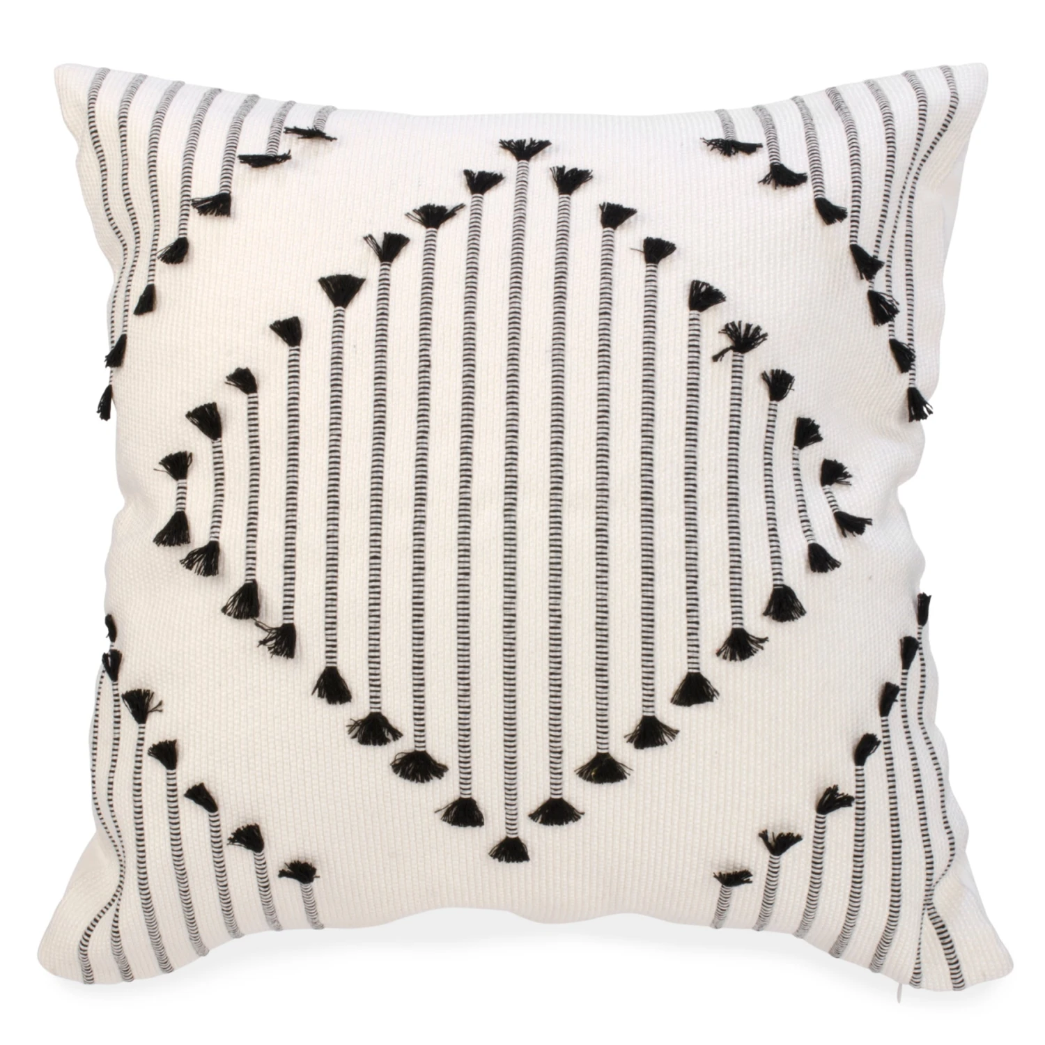 Coussin Avec Tissage De Pompons Noirs, 17" X 17" 3 Coussin Avec Tissage De Pompons Noirs, 17" X 17"