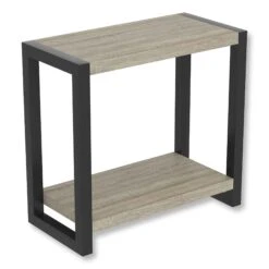 Table D'appoint Au Fini Taupe Avec Structure Métallique Noire, 23,6'' X 11,5'' X 22,05''