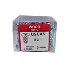 Vis à Bois à Tête Plate Plaquée Zinc, #8 X 1" (100 Unités)