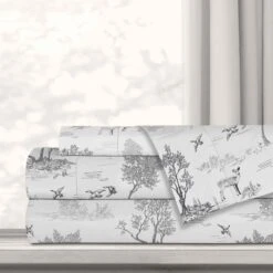 Ensemble De Draps Queen En Microfibre Avec Imprimé Gravure De Forêt, 4 Pièces