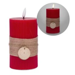 Chandelle Rouge à éclairage à DEL Avec Ruban De Jute Et Rondin De Bois, 5"
