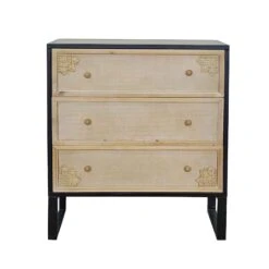 Commode En Métal Noir Et En Bois Avec 3 tiroirs Au Design Floral, 31-1/2'' X 11-1/2'' X 35-1/2''