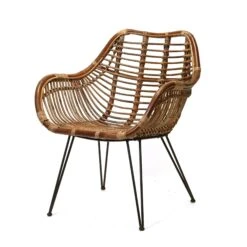 Chaise En Rotin Et En Métal Avec Accoudoir