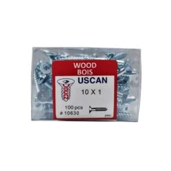 Vis à Bois à Tête Plate Plaquée Zinc, #10 X 1" (100 Unités)