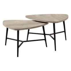 Ensemble De Tables De Salon En Stratifié Beige Et Métal Noir, 2 Pièces