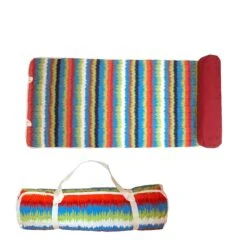 Tapis De Plage Portatif Avec Oreiller, 65,25'' X 25,25'' X 1" (bleu, Rouge Et Vert)