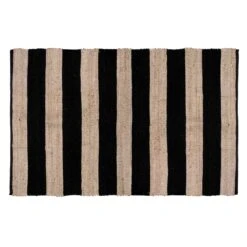 Tapis En Jute Avec Rayures Noires, 75" X 49"