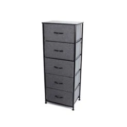 Commode En Tissus Gris à 5 tiroirs, 17,7" X 11,8" X 45,8"