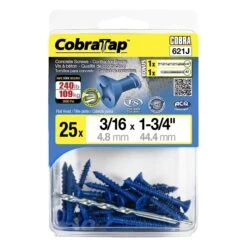 Vis à Béton à Tête Plate CobraTap De 3/16" X 1-3/4", 25 Unités