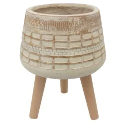 Jardinière Sur Pattes MGO Blanc Et Brun, 7'' X 11''