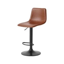 Tabouret Avec Assise En Simili Cuir De Couleur Marron Vintage Et Base En Métal Noir
