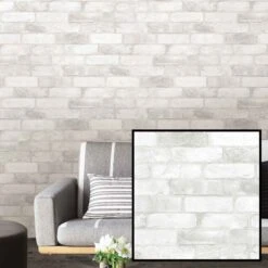 Papier Peint ''peler Et Coller'' à Motif De Brique Blanche, 20,5" X 18'