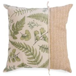 Coussin Décoratif à Tissage Naturel Et Motif De Feuillage, 17" X 17"