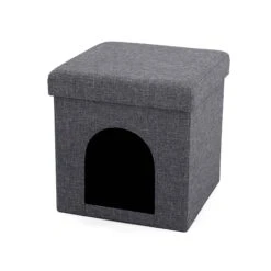 Pouf Pliable Avec Lit Pour Animal Intégré De 15" X 15" X 15", Gris