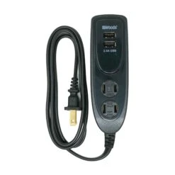 Woods Barre D’alimentation Pour Le Bureau à 2 prises Et 2 ports USB, Noir