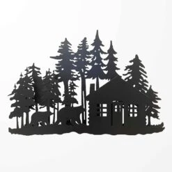 Décoration Murale Forêt, Cabane Et Ours, 14-1/4" X 2" X 12"