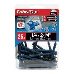 Vis à Béton à Tête Hexagonale CobraTap De 1/4" X 2-1/4", 25 Unités