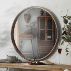 Miroir Rond Avec Cadre En Bois Rustique, 27-1/2''