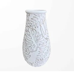 Vase Haut En Résine Blanche Texturée, 9'' X 17''