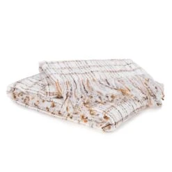 Jeté Tissé En Blanc Avec Rayures Brunes Et Moutarde, 68" X 52"