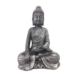 Bouddha En Polyrésine Gris Foncé, 15"