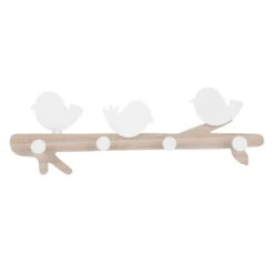 Plaque Murale En Forme De Branche Avec Oiseaux Blancs à 4 Crochets, 15" X 2" X 5,5"