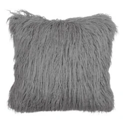 Coussin De 17" X 17" En Fausse Fourrure Mongole, Gris Tempête