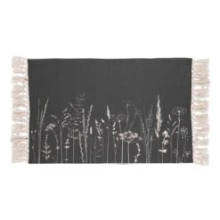 Tapis Gris Foncé Avec Design D'herbes Des Champs, 35" X 23"