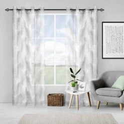 Rideau Dolly Brodé De Feuilles De Palmier En Gris