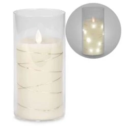Bougeoir En Verre Avec Bougie Lumineuse DEL Et Flamme Dansante, 7"